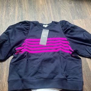 Puff Sleeve Crew Neck in Navy with Magenta Stripes - tags are not still on :)